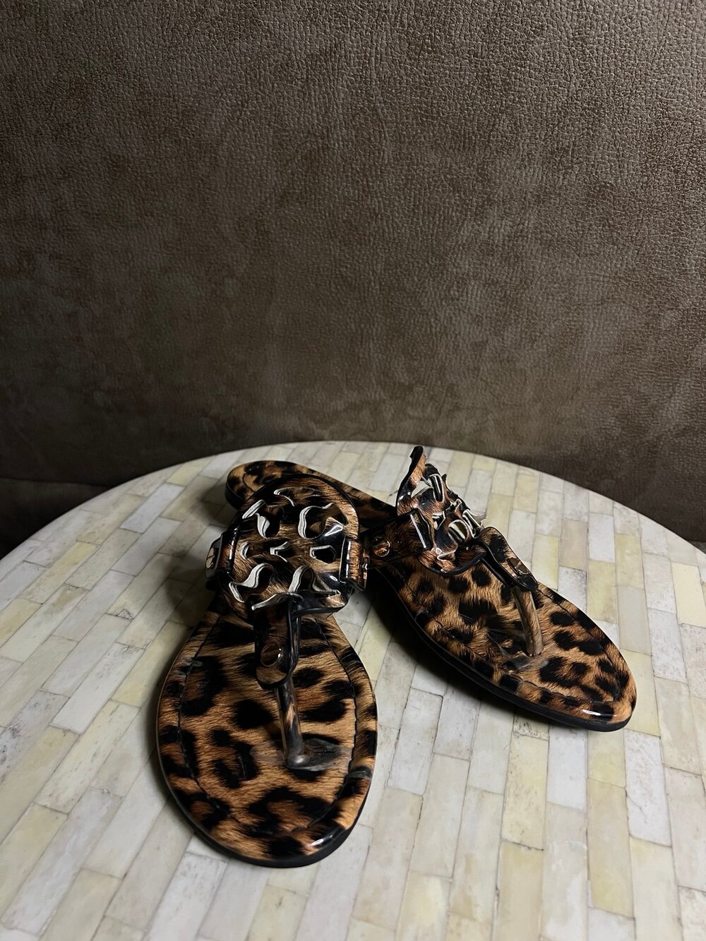 Tory Burch Miller Sandals glossy leopard-print